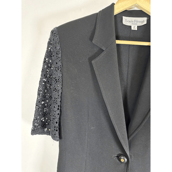 VINTAGE 90's Louis Feraud Crochet Elbow Sleeve Blazer size XS - Picture 2 of 12